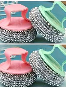 4 bolas de limpieza de cocina aleatorias con mangos. Utensilios antiadherentes. Alambre de acero nano para el hogar. Fácil de limpiar. Sin residuos. Para la olla. - Varios artículos - Ver 4