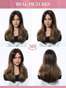 Tóc giả xoăn ombre nâu 20 inch dành cho nữ, chân tóc tối màu, tím nhạt, phù hợp cho thời trang, mặc hàng ngày, dự tiệc, cosplay Halloween, phong cách đường phố punk tự nhiên. - Màu nâu highlight - Xem 10