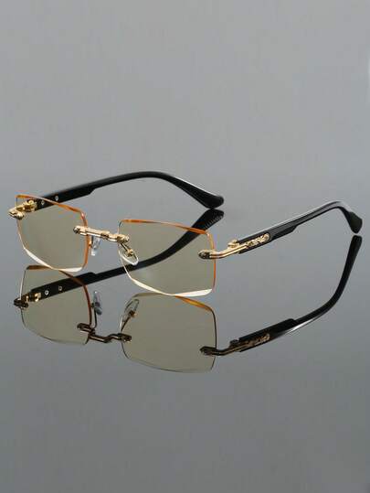 Nuevas gafas de moda unisex con montura rectangular sin marco de metal tallado con precisión, con un ambiente elegante y versátil, adecuadas para la vida diaria, la fotografía callejera, eventos sociales, negocios, el transporte y los viajes