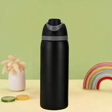 A Set Of Stainless 24OZ Stainless Steel Water Bottle With Straw Reusable Insulated Tumbler Cup For Sports Travel School Multiple Colors - Màu đen - 24OZ - Xem 2