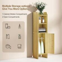 Small Bathroom Storage Corner Floor Cabinet Narrow Toilet Paper Cabinet With Adjustable Shelves Wooden Slim Bathroom Organizers And Storage With Fluted Door Small Spaces, Wood - Gỗ - Xem 4