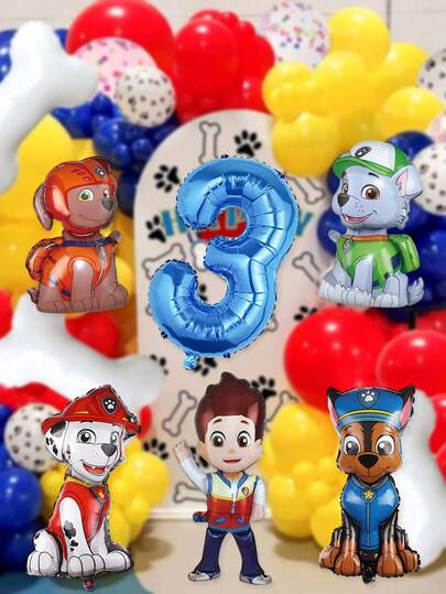 Paw Patrol Themed Blue Aluminum Foil Balloons Set – Ryder, Chase, Mar Shall, Rocky, Zuma Character Balloons & 1-9 Number Balloons – Reusable Mylar Balloons For Birthday Party, Event Decorations, Photo Booth Props – High-Gloss, Durable Party Supplies Ideal For Theme Celebrations & Shop Displays