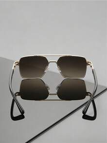 Men's Classic Black & Gold Double-Bridge Aviator Fashion Glasses, Fashionable, Parisian Street Style - Multicolor - View 8