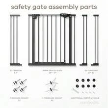 Baby Safety Gate with 3 Extensions - Adjustable 42" x 1.9" x 30" Q195 Steel Doorway Barrier - Powder-Coated Finish for Stairs and Doorways - Walk-Through Design Pet Gate - Black - Negro - Ver 7