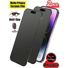 2 piezas Protector de pantalla antiespia mate, antirreflejo y a prueba de golpes que cubre toda la pantalla, compatible con funda de teléfono, a prueba de agua y a prueba de caídas, adecuado para 17 Pro Max 6.9 pulgadas y otros modelos, regalo de primavera para cumpleaños - Negro - Ver 24