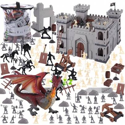 SHINDEL 241PCS Medieval Dragon Toy Set, Assembled Castle Toys Knight Warrior Figures Medieval Knights For Kids Birthday