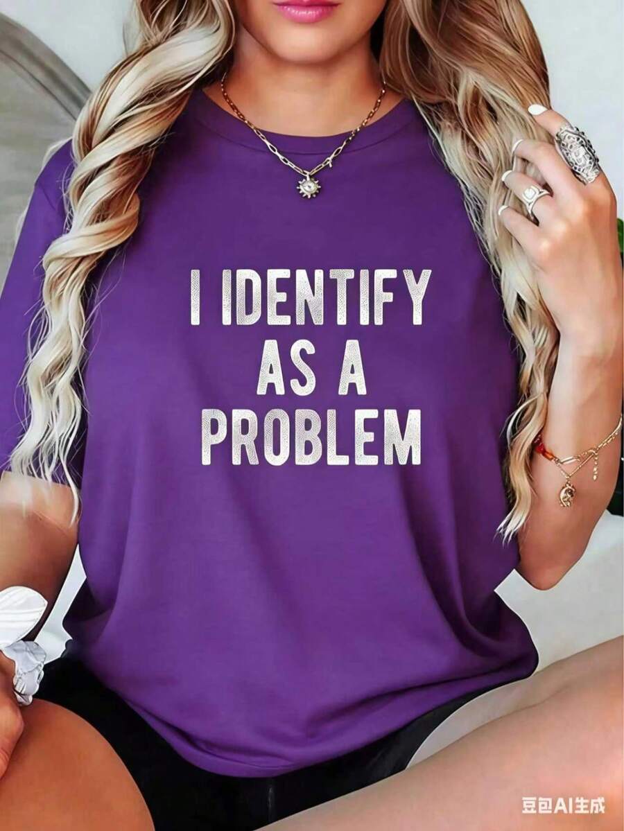 % Cotton I Identify As A Problem Funny Humor Joke Sarcastic Quote-Shirt Comfortable Cotton Short Sleeve-Shirt For Men And Women - Màu tím - Xem 1