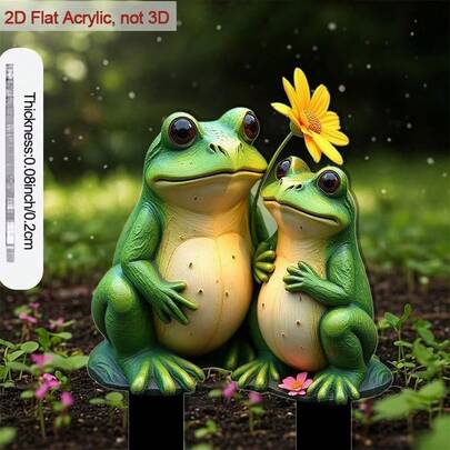 2D Acrylic Outdoor Garden Yard Stake Decor With 2 Small Frogs
