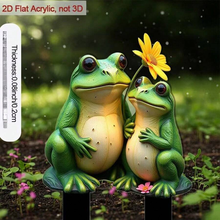 2D Acrylic Outdoor Garden Yard Stake Decor With 2 Small Frogs - A - View 1