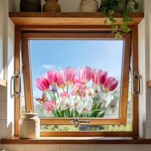 1/4 Set Blumen Fensteraufkleber, leuchtende Sonnenblume, Tulpe und bunte Schmetterling Dekoraufkleber, statisch haftende, abnehmbare Anti-Kollisions Glasaufkleber, geeignet für Wohnzimmer, Küche, Heimdekoration - Blumen - Übersicht 11