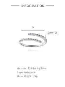 1 Chiếc nhẫn bạc nguyên chất một hàng đính kim cương Moissani, mạ vàng 18K, thích hợp đeo hàng ngày cho nữ, dự tiệc, kỷ niệm, ngày Valentine, đám cưới, trang sức cô dâu. - Bạc - Xem 10