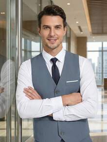 Men's Two-Piece Light Blue Suit Set, Including Vest And Trousers, Professional Business Attire, Slim-Fit Formal Wear, Suitable For Occasions Such As Weddings. - Dusty Blue - View 2