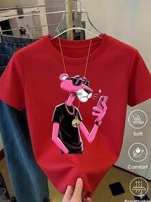 Women's White T-Shirt With  Graphic And Sunglasses, Retro Cartoon Aesthetic Short Sleeve T-Shirt, Fun Modern Top, Casual Street Fashion Blouse - 綠色 - 查看 1