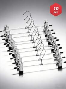 10 piezas Clips para pantalones galvanizados, colgadores de ropa de acero inoxidable multifuncionales para almacenamiento antideslizante sin dejar marcas - Plateado - Ver 1