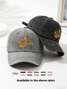 1 pieza Gorra de béisbol con lavado desgastado y estampado "Don Julio", sombrero de sol, ala curva, gorra de papá, adecuada para uso diario y actividades al aire libre, verano, playa, vacaciones - Multicolor - Ver 20