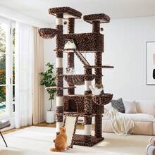 Allewie 81 Inches Tall Cat Tree, Multi-Level Large Climbing Tree House And Towers For Big Feline, Condo And Hammock, Scratching Post, Wide Base, Leopard Print - Estampado de leopardo - Ver 2