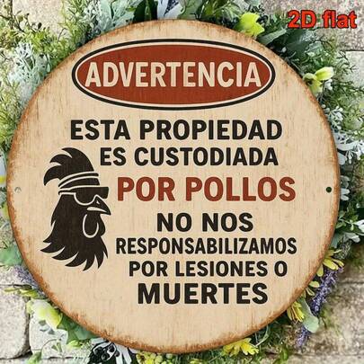 1块8x8英寸2D圆形金属标牌，复古“警告：养鸡场危险”铁艺标牌，适用于装饰客厅、厨房、餐厅、庭院、咖啡馆、酒吧、商店，适合西班牙风格、农舍风格、乡村风格等装饰，手工制作，高品质金属，警告标志，平面标牌，餐厅老板、复古收藏家，尺寸如图所示，已预钻孔