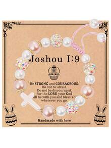 1pc Easter White/Pink Pearl Cross Pendant Bracelet For Gils And Teens Easter Basket Filler Christian Gift - Multicolor - View 8