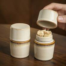 1pc Retro Toothpick Holder Ceramic Toothpick Jar Household High-End Toothpick Box Cotton Swab Dental Floss Storage - View 2