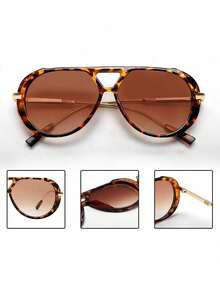 1 Pair Retro Minimalist Large Frame Fashion Glasses, Unisex, Suitable For Daily Wear, Streetwear, Outdoor, Party, Unique Oval Decorative Fashion Glasses, Women, Beach Accessory, Vintage Y2K Style, Suitable For Summer Beach Vacation, Outdoor Travel - 漸變茶 - 查看 5