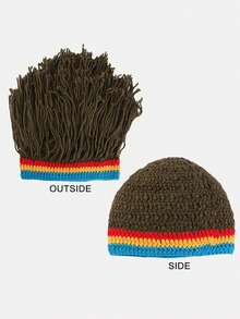 1pc New Handmade Crochet Knitted Wig Hat, Unisex Funny Knit Cap Suitable For Daily Wear And Parties - Multicolor - View 5