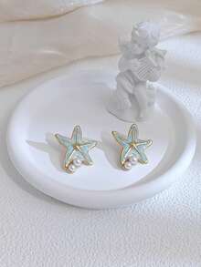 6 pares de pendientes con conchas marinas, estrellas de mar y perlas falsas, joyas de estilo playero colorido para uso diario, bodas, fiestas y vacaciones. También adecuado como regalo para el Día de la Madre, Pascua o cumpleaños. - Multicolor - Ver 8