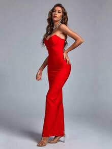 Bernatova Backless Midi Cocktail Party Dress With Tie Waist, Suitable For Birthday, Homecoming, Graduation, Wedding Guest, Evening Gala Spring Red - Red - View 3