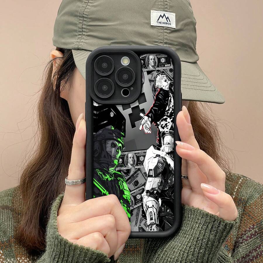 Personajes de anime y juegos en temática verde y negra.funda de teléfono Fundas compatibles con ,Apple,VIVO,OPPO,,, y Honor.Fabricadas en silicona TPU,ofrecen protección contra golpes y caídas. - Negro - Ver 1