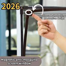 Magnetic Screen Sticky Type ( Full Set - ALL Frame ) DIY Insect Screen Magnetic Mosquito Net - Grey Net Brown Edge - View 2