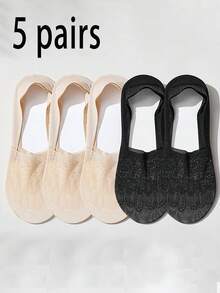 1/5 Pairs Women Lace Shallow Invisible Liner Socks, Non-Slip, Breathable Mesh Thin Socks - Multicolor - View 13
