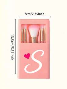 1 Set de Brochas de Maquillaje Portátil con Espejo y Cerdas Suaves, Patrón de Corazón Rosa, Caja para Set de Brochas de Maquillaje, Brocha de Maquillaje Multifuncional con Caja de Espejo, Bolígrafo de Maquillaje Multifuncional Miniatura, Brocha de Maquillaje para Base - Multicolor - Ver 9