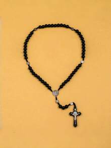 1件优雅小众金属十字架吊坠项链，适合女性日常佩戴 - 黑色 - 查看 2