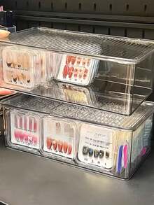 1个大容量手工指甲收纳盒，透明带盖，指甲收纳盒，桌面收纳盒，可堆叠化妆品收纳盒 - 彩色 - 查看 1