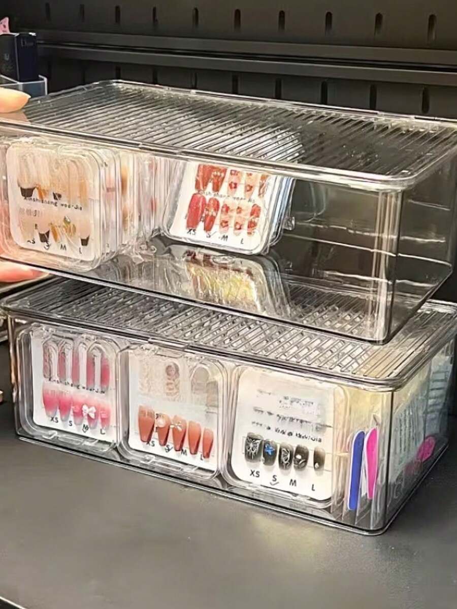 1个大容量手工指甲收纳盒，透明带盖，指甲收纳盒，桌面收纳盒，可堆叠化妆品收纳盒 - 彩色 - 查看 1