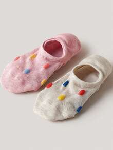 5 Pairs/Pack Women's Summer Polka Dot Print Thin Short Socks Breathable Silicone Non-Slip Invisible Boat Socks - Multicolor - View 7