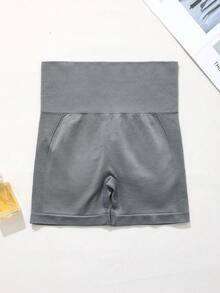 Pantalones cortos deportivos de mujer con control de abdomen, cintura alta, cintura moldeadora, malla transpirable y diseño sin costuras para yoga, fitness, running y ciclismo - Gris - Ver 7