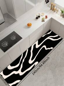 1pc Black Silica Gel Kitchen Mat With Flowing White Asymmetrical Curved Line Texture, Abstract Art Feeling, Luxurious And Fashionable, Cushioning Anti-Fatigue Kitchen Carpet With Surface Fabric, Middle Sponge Absorbent Material, And Non-Slip Rubber Bottom - Multicolor - View 16