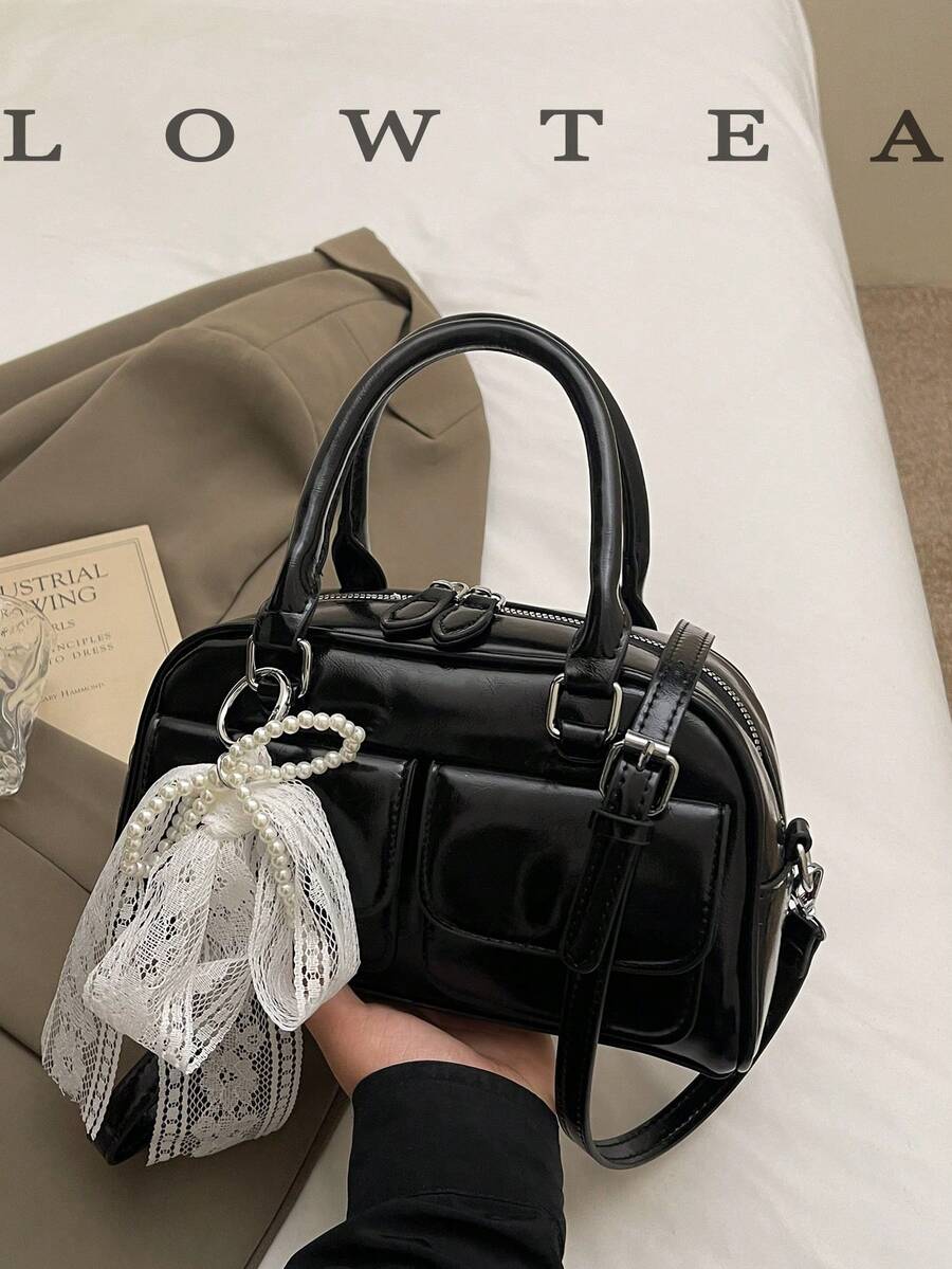 2024 New Niche Bowling Bag, Women's Underarm Bag, Spring/Summer Shoulder Bag, Elegant Boston Bag With Pendant (Sold With Pendant) - Black - View 1