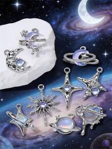 9/20/30/50/100 piezas Surtido aleatorio de colgantes de strass con forma de estrella, luna y corazón, decoración Y2K DIY para collares, pulseras y joyería - azul - Ver 9