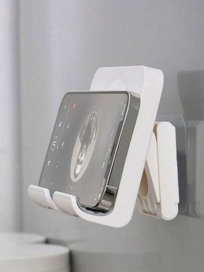 1pc Bathroom Phone Holder, Wall-Mounted Waterproof Storage Rack, Drill-Free Installation, Suitable For Bathroom, Kitchen, Toilet, Tablet, Stable And Convenient, Multifunctional Home Essential