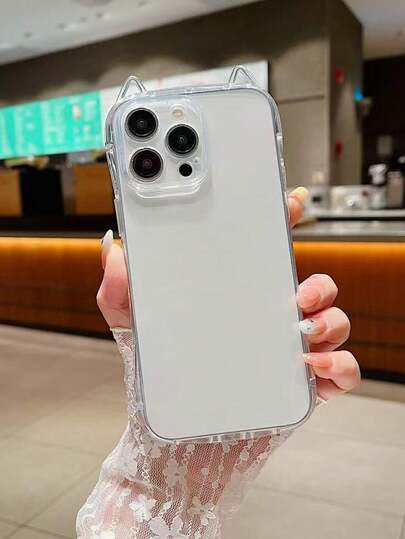 1pc New Transparent Thick Anti-Drop Skin-Friendly Cat Ear Phone Case, Suitable For IPhone 17/17 Pro/17 Pro Max/16/16 Pro/16 Pro Max, 14 Pro Max, P15 Pro Max, P13/XS/XR, P11/7 Plus 8P/7 8 ES2 Soft Protective Cover