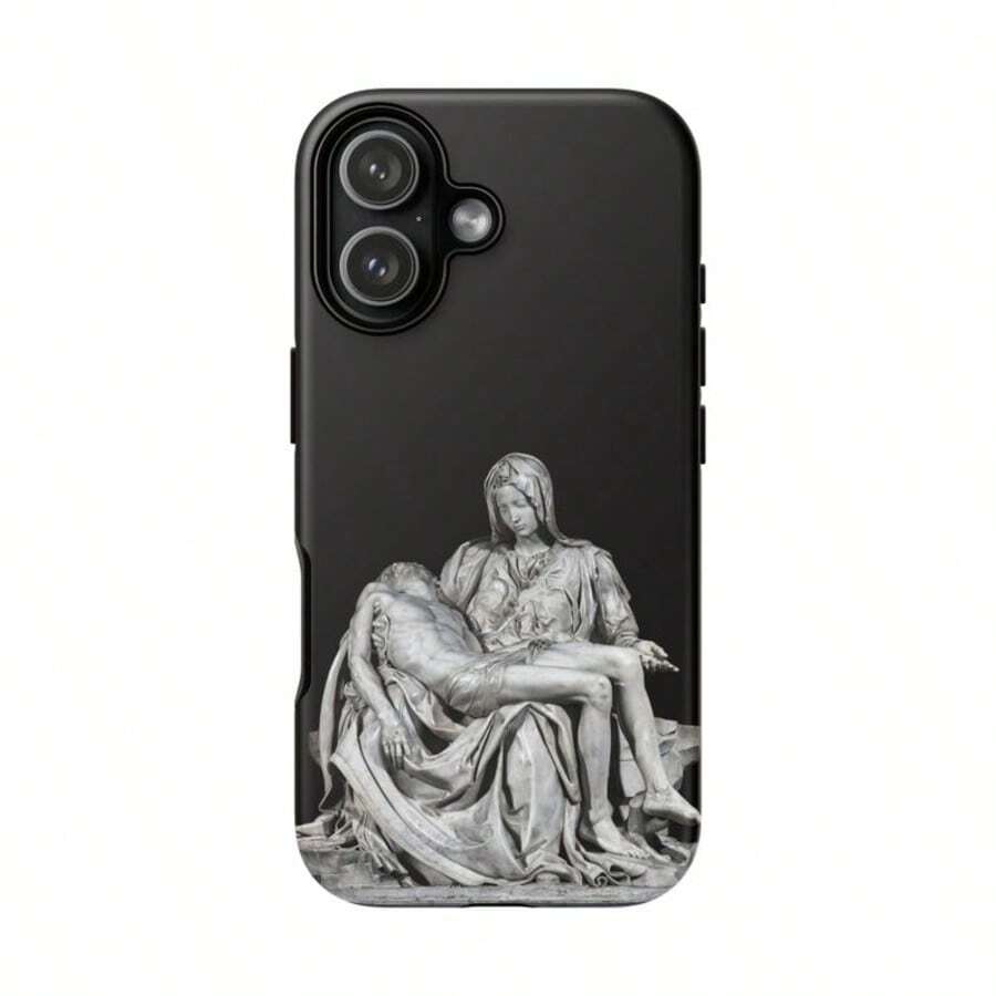 米开朗基罗《圣殇》雕塑手机壳，文艺复兴艺术复古保护套 - 兼容 11/12/13/14/15/16 Pro Max、Galaxy S26 S25 S24 S23 S22 S21 Plus Ultra、Galaxy A71 A57 A56 A55 A54 A53 A52 A37 A36 A35 A34 A33 A32 - 黑色 - 查看 1