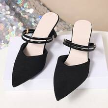 Women's Pointed Toe Mule Slip-On Heels, New Spring/Autumn Design,Kitten Heels - Black 1 - View 2