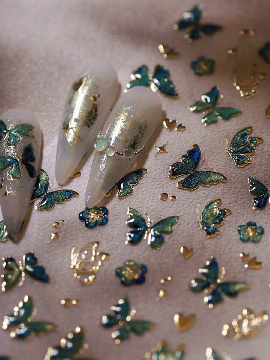 1pc 5D Nail Art Stickers Fragment Colourful Shell Light Butterfly High Quality Nail Stickers Spring Nail Art Decal Design Manicure Nails Nail Supplies - Multicolor-6 - View 1