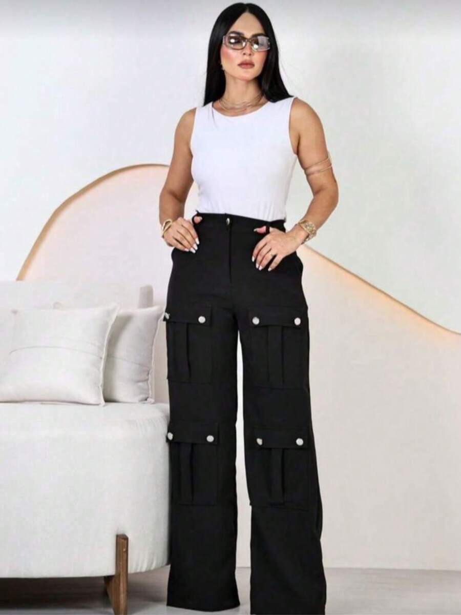 Women's Cargo Pants With Zipper - Fashion  - Fall 2026 - 黑色 - 查看 1