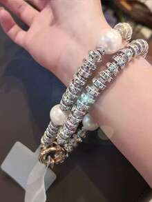 1条闪亮奢华水钻珍珠手机挂绳，夏季配饰 - 彩色 - 查看 5