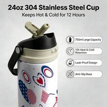 24oz Stainless Steel Tumbler With Dual-Drink Openings/Thermal Cup, Sports Water Bottle, Patriotic Top Hat And Star Pattern Party Decoration Items For Adult Celebrations On Independence Day And Memorial Day Fourth Of July Festive Events. - 1PC - 查看 3