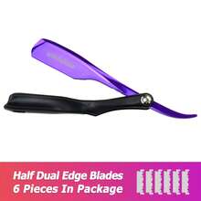 univinlions 6" Foldable Black Handle Spring Internal Sharp Barber Razor + 6 Blades Dual Edge Blade Shaver Beard Face Underarm Body Shaving - Multicolor - View 18