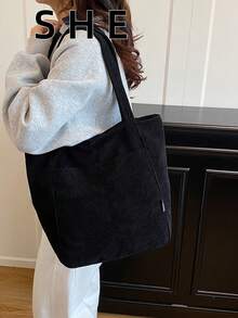 新款韩版优雅大容量多功能休闲复古女式单肩包，通勤手提包 - 黑色 - 查看 6