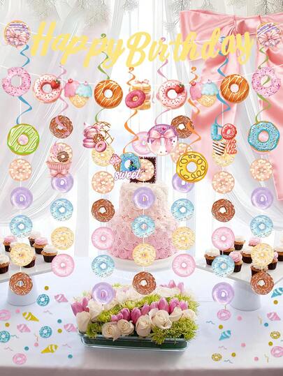 甜甜圈主题派对横幅，饰有甜甜圈孔和糖屑，适合生日、婚礼、毕业典礼等场合 - 4米纸质甜甜圈派对装饰，嘉年华庆祝横幅